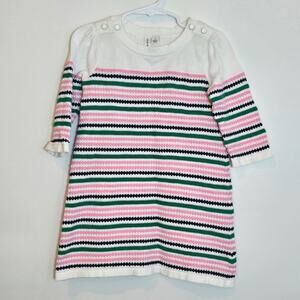 Janie and Jack Striped Dress Girls Size 4 Pastel Long Sleeve Cotton Easter